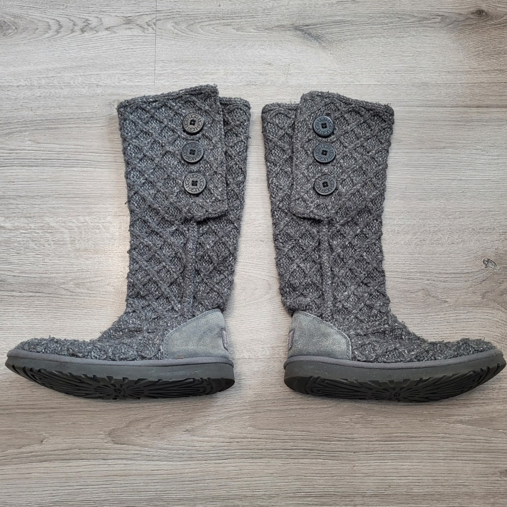 UGG Australia Lattice Cardy Gray Knit 3-Button Tall Boots 3066 Womens 7 Fall